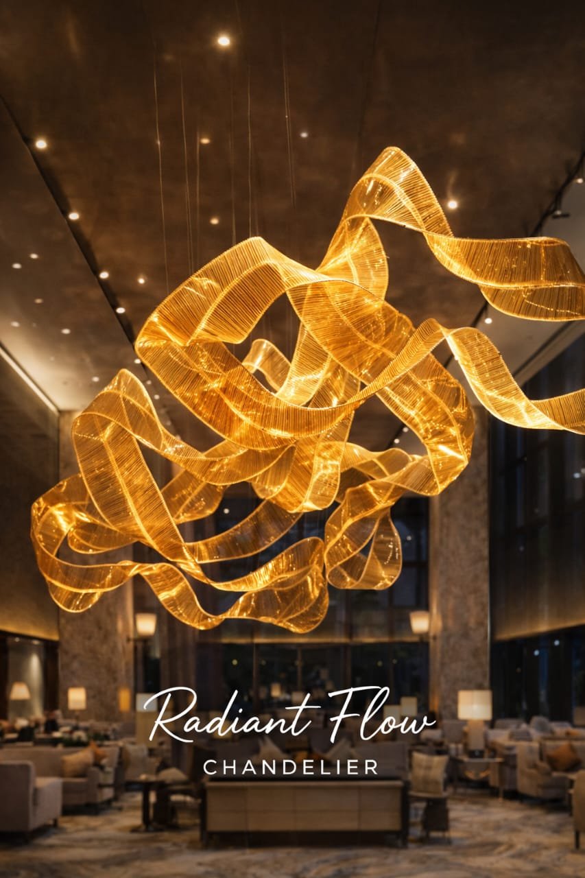 Modern designer chandelier suspended above marble dining table