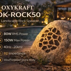 oxykraft ork 608l landscape rock speaker garden installation outdoor rock speaker natural stone finish india oxykraft garden speaker near poolside setup ip65 weatherproof rock speaker outdoor audio system landscape audio speaker hidden design garden oxykraft rock speaker close up texture stone finish outdoor villa speaker system rock style audio